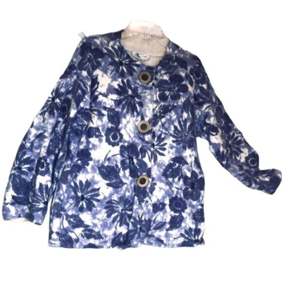 Coldwater Creek Cotton Floral Print Wood Button Cardigan Sweater Top Cottagecore - Picture 1 of 16
